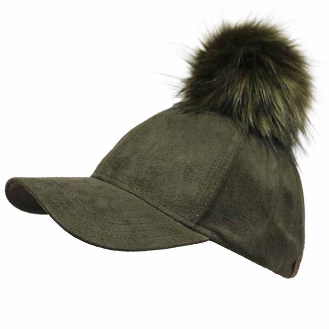 Hana - Wholesale Baseball Cap - Women's - C.C Suede Cap with Fur Pom Cap