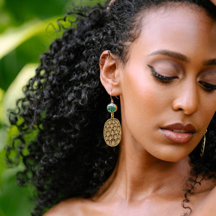 Cameoko - Wholesale Dangle Earrings - The Jade Oval Floral Dangle Earrings2