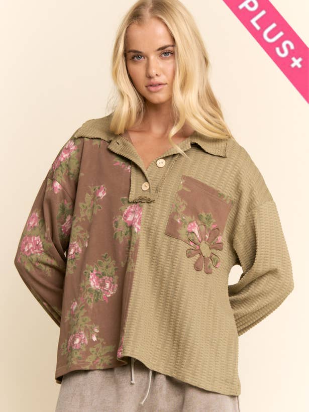 PLUS BLOEM JERSEY TEXTUUR TRUI KNT SHIRT TOP voor wholesale door Davi & Dani