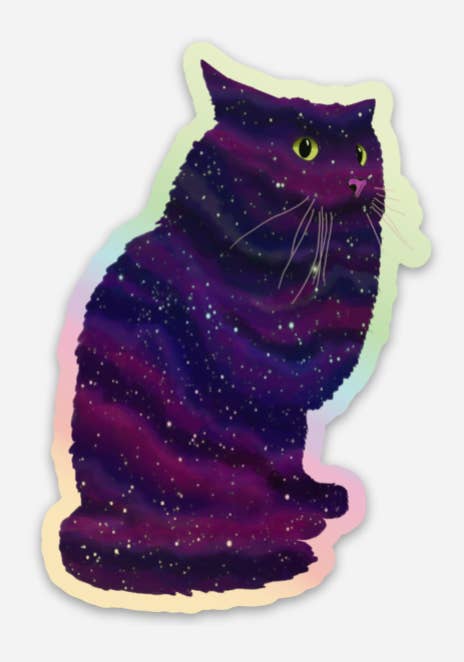 Holographic Galaxy Cat Sticker for wholesale by Golden Grove Paper