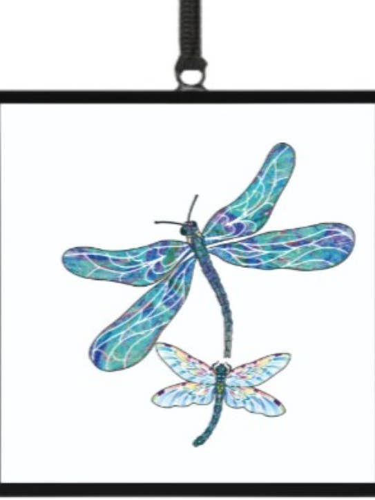 Dragonfly - 4" x 4" glass Suncatcher w/ sash for wholesale by Bridgeton Hall
