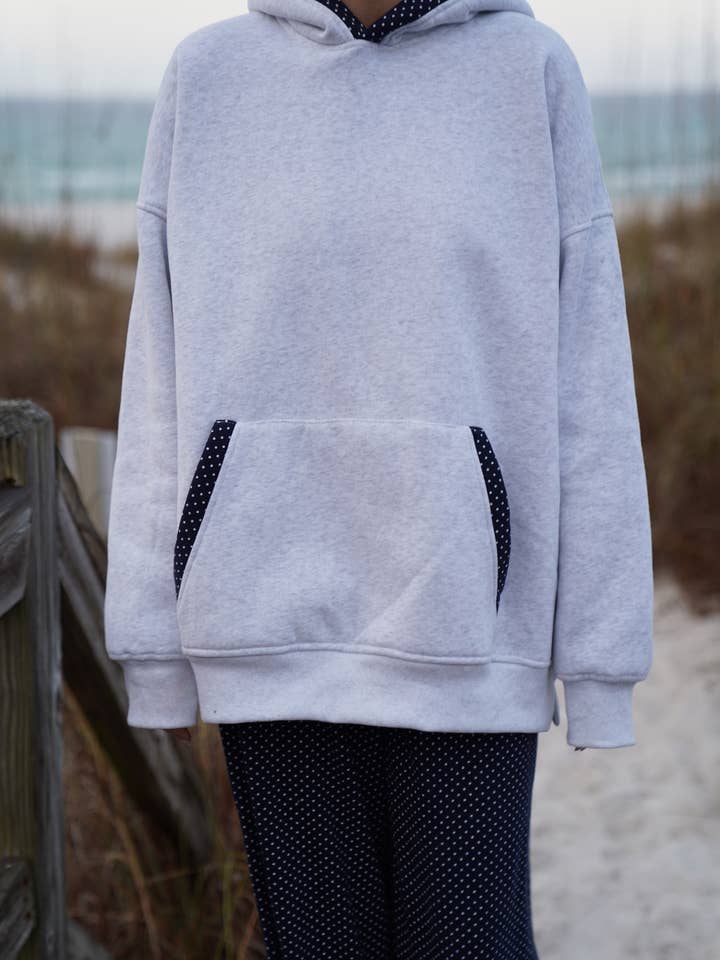 Sunkissed Coconut - Wholesale Hoodie - Women's - Pearl Grey Navy Blue Polka Dot Hoodie19