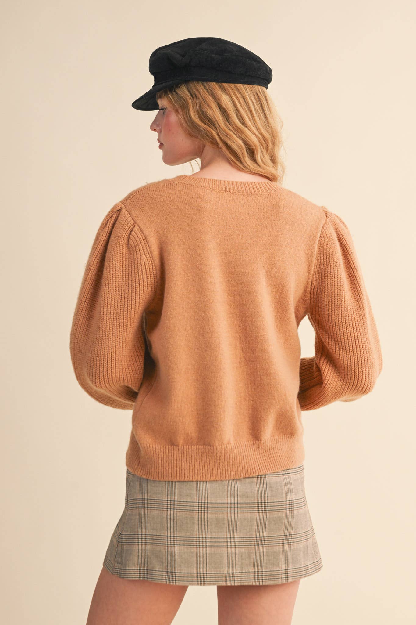 &MERCI - Wholesale Knit Sweater - Women's - RIBBED PUFF SLEEVE SWEATER MSW1095141