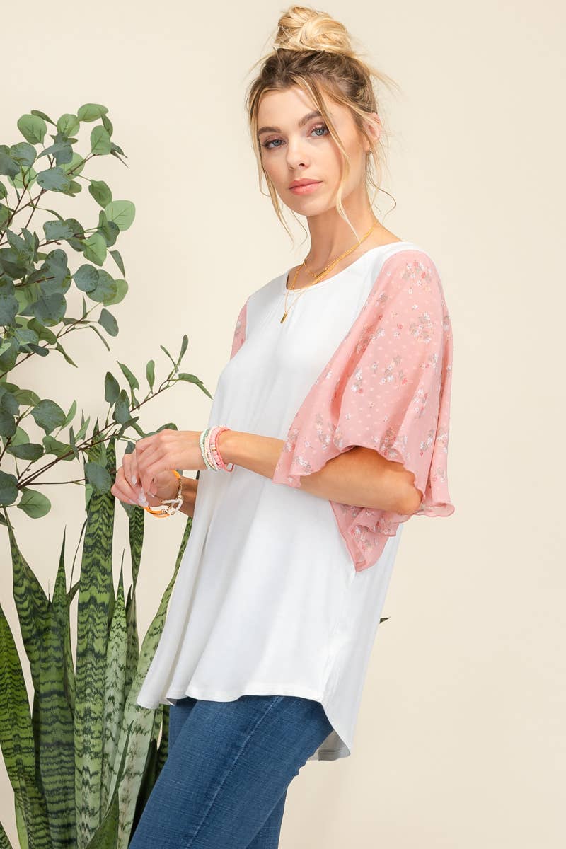 Celeste Clothing - Vendita all'ingrosso Camicetta - Donna - TOP SOLIDO PLUS SIZE CON MANICHE AD ALETTE IN CHIFFON -CT43008-PL2