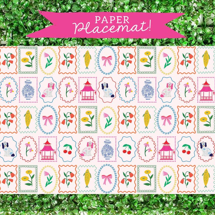 Chinoiserie Mahjong Tile Paper Placemats - Set Of 24 for wholesale by billet-doux