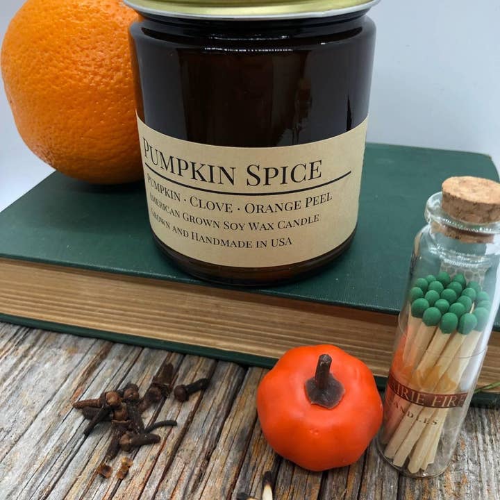 VIAI Beauty - Wholesale Jar/Filled Candle - Pumpkin Spice Soy Wax Candle | 9 oz Amber Apothecary Jar1