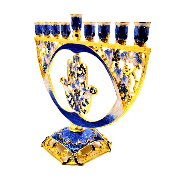 Ciel Collectables - Vente Menora - Menorah avec la main de Hamsa. Fabriqué avec des cristaux Swarovski et émaillés5