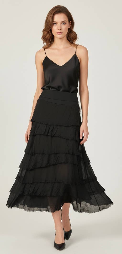 Karamel Collection - Vente Jupe – femme - Jupe en soie à volants  
Aucun tarif ne sera ajouté13