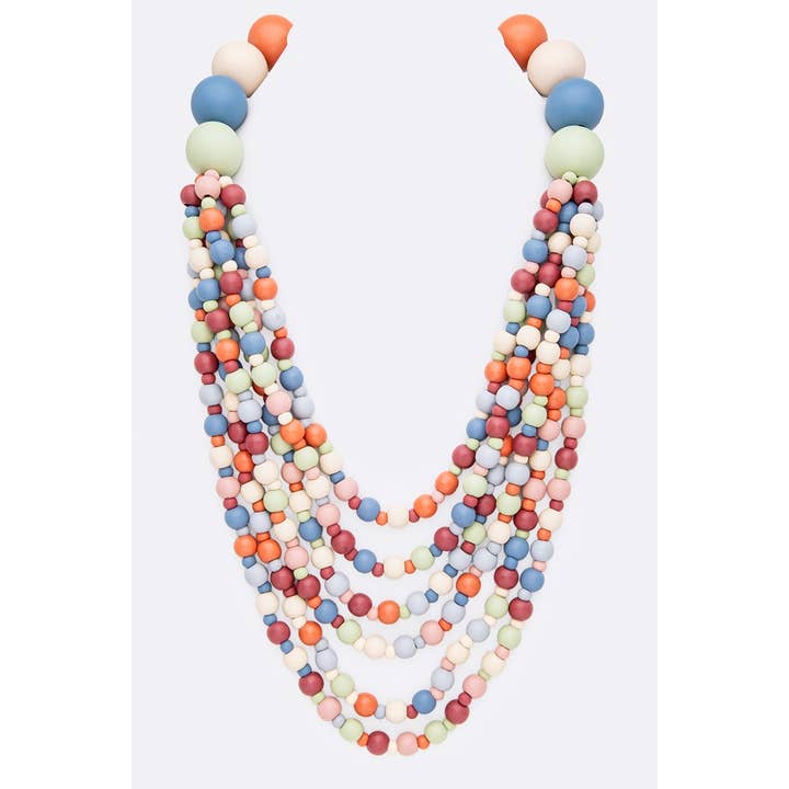 anbfashion - Wholesale Beaded/Pearl Necklace - Multi Strand Wooden Beads Necklace7