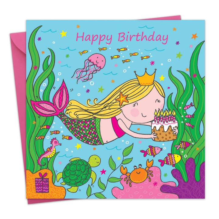 Mermaid Happy Birthday Card For Girls - Blonde Hair for wholesale by Twizler Ltd