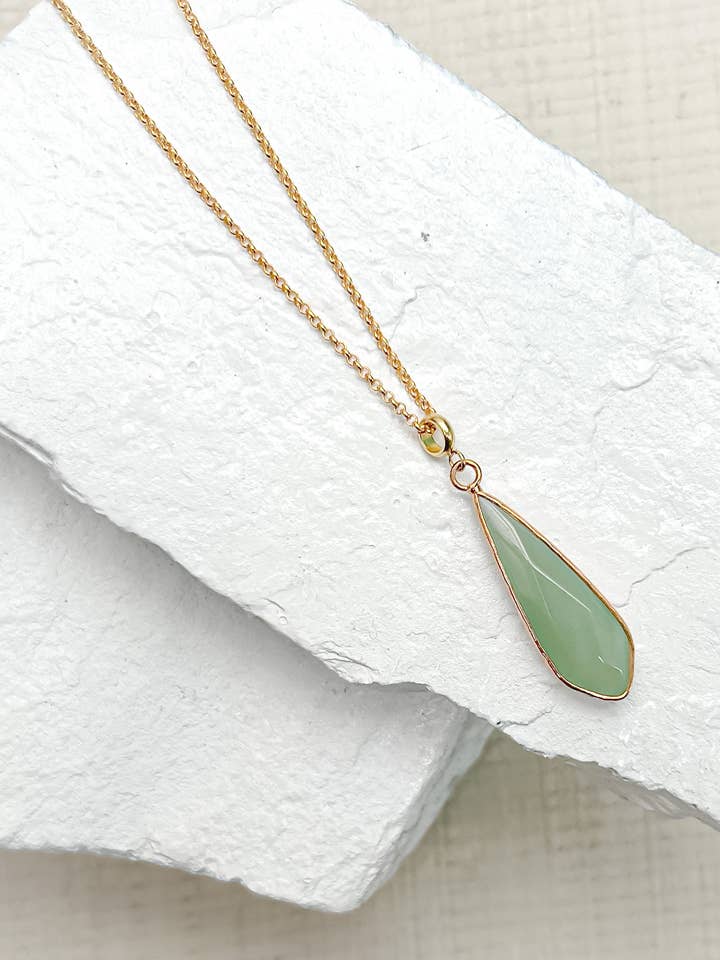 Aventurine Droplet Gold Plated Necklace for wholesale by Roc Jewellery