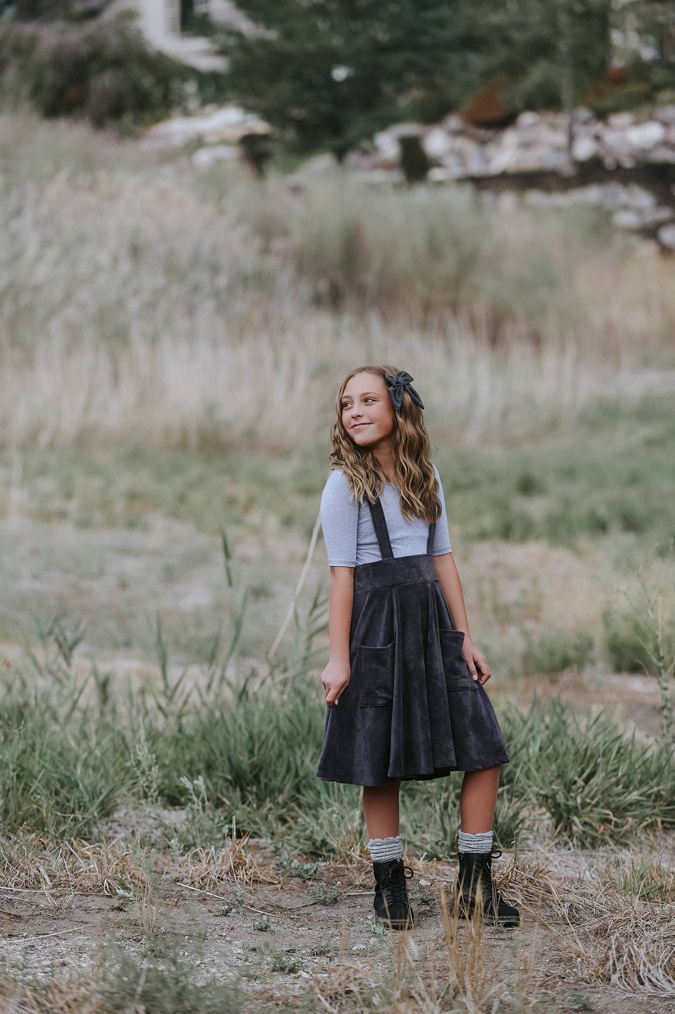 Navy Fields - Wholesale Dress - Kids - Polly Pinafore Grey Corduroy Jumper Dress6