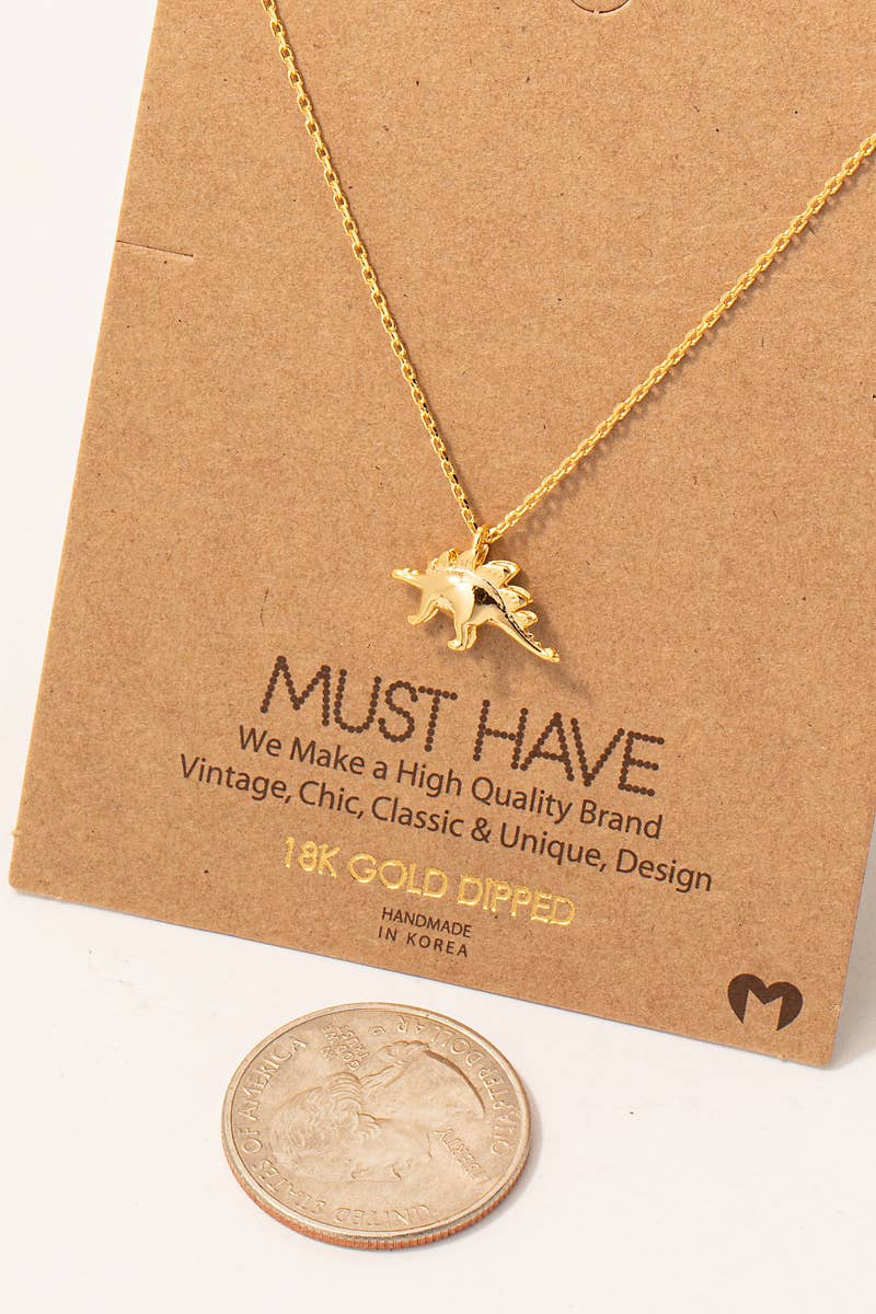 Fame Accessories - Wholesale Pendant/Charm Necklace - Gold Dipped Stegosaurus Dinosaur Pendant Necklace1