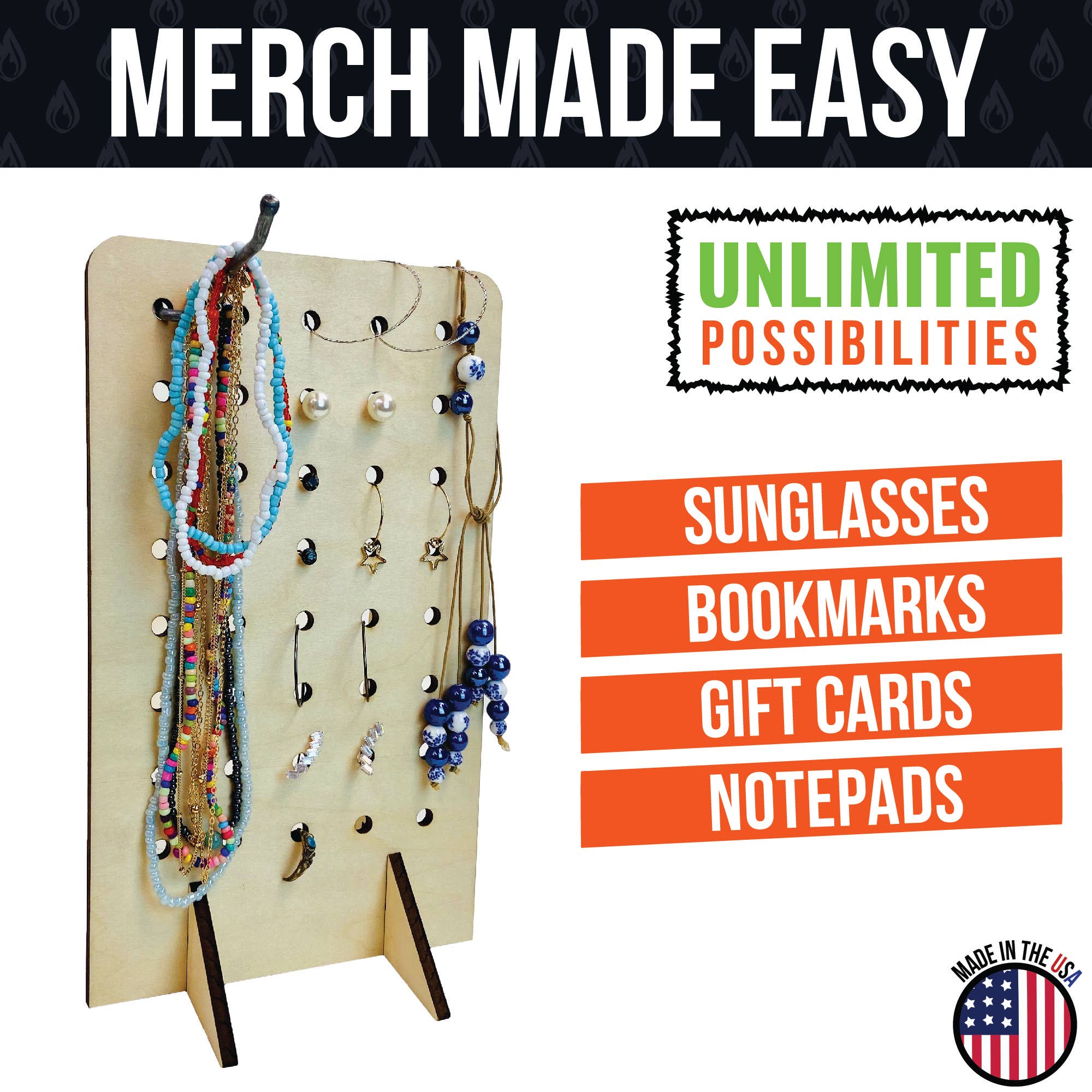 Torched Displays – wholesale Retailer display stand/case – Pegboard Display - Various Sizes and Colors15