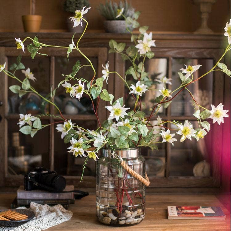 Rustic Reach - Wholesale Artificial Flowers - German Clematis Flower Stem in White 40" Tall1