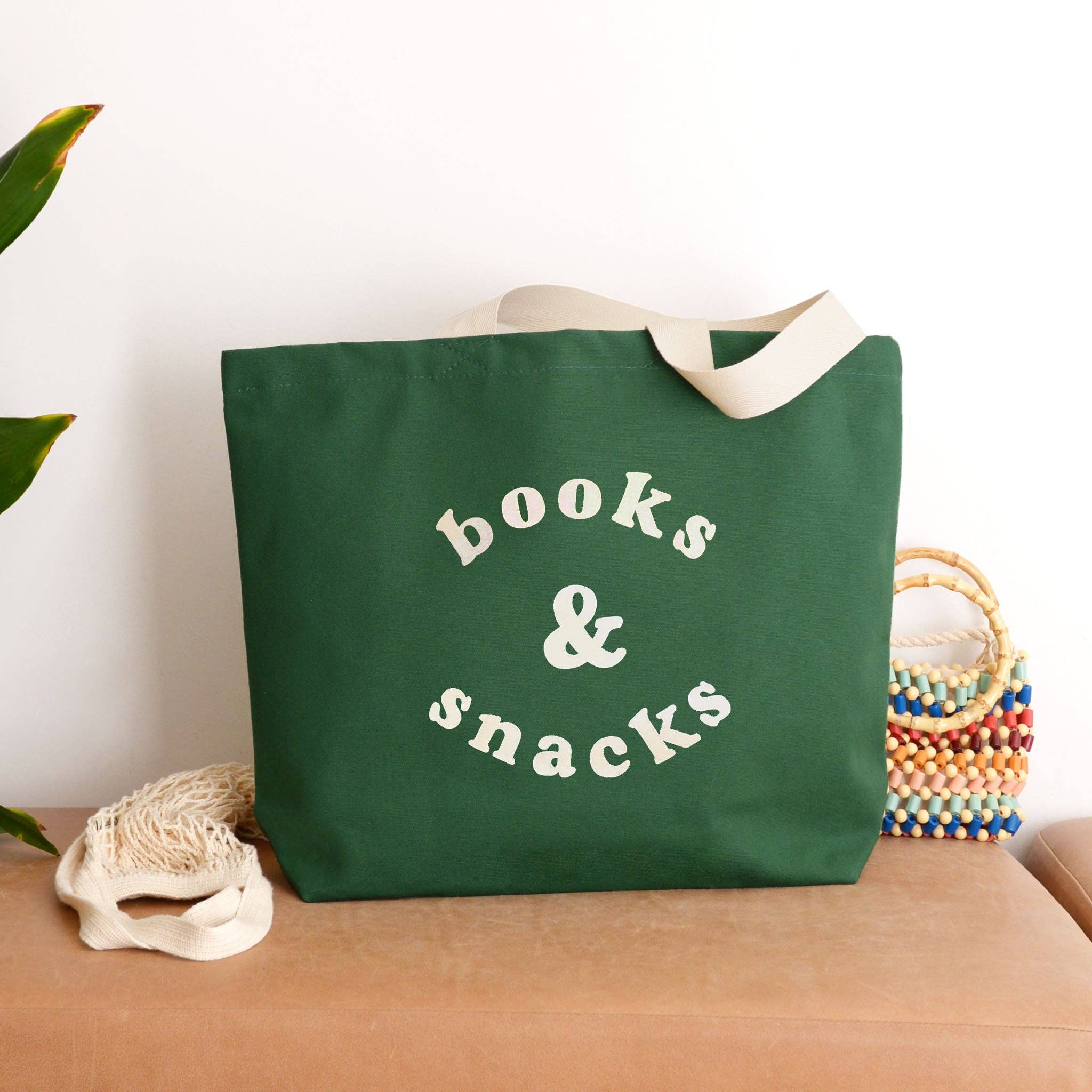 Alphabet Bags – wholesale Tote bag – Unisex – Books & Snacks - Forest Green Canvas Tote Bag3