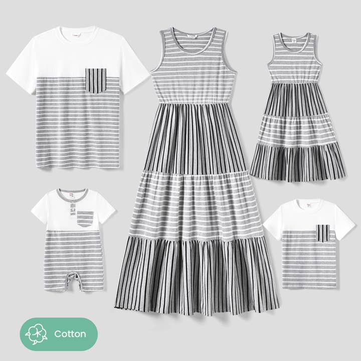 Family Matching Stripe Cotton Tee and Tank Top Dress Sets for wholesale by PatPat Matching