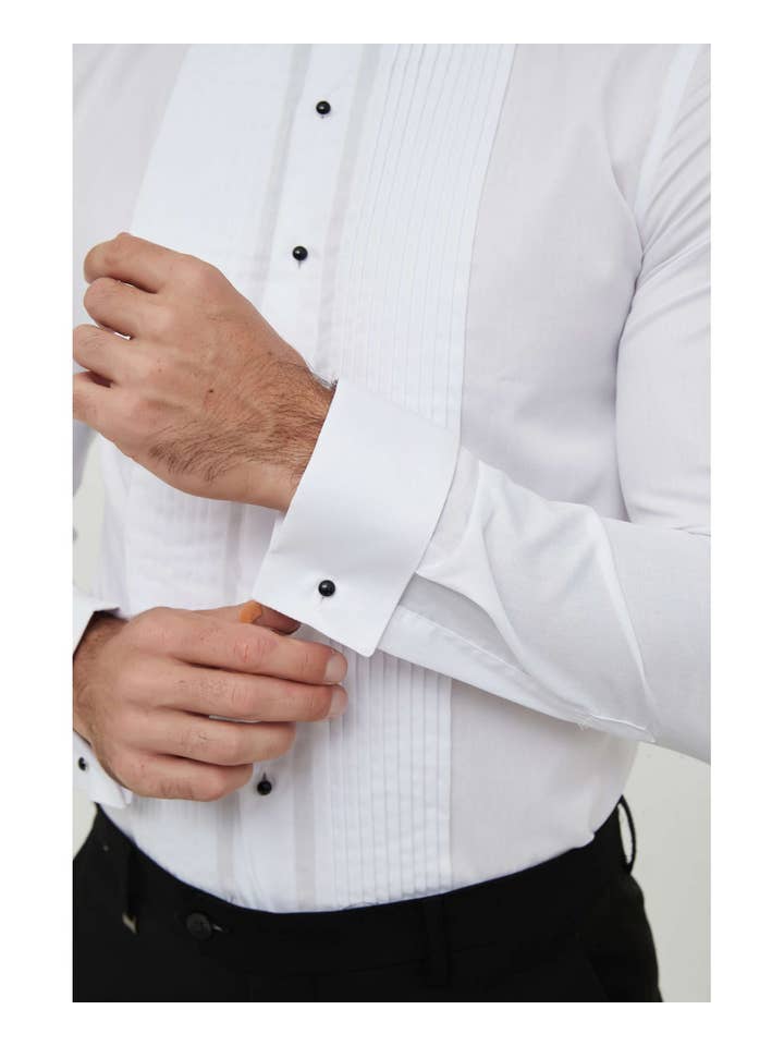 Yves Enzo - Wholesale Button Down Shirt - Men's - White fitted bib shirt wing collar removable buttons1