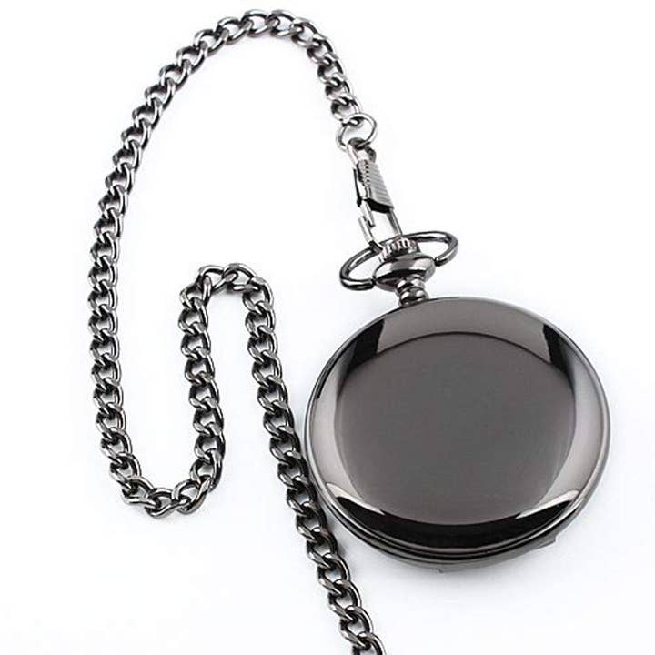 WoodWristCo - Wholesale Wrist Watch - Unisex - Retro Black Fashion Silver Smooth Steampunk Pocket Watch2