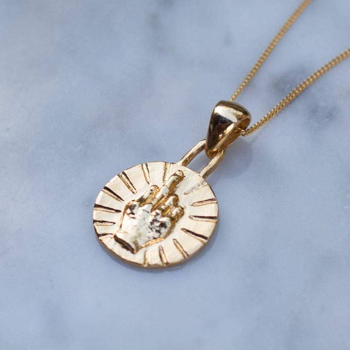 JewelryLab - Vendita all'ingrosso Collana con ciondolo/pendaglio - Collana con moneta dei migliori auguri, placcata oro 24 carati.2