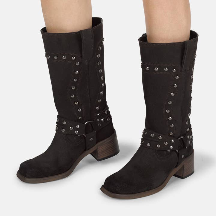 Stivale a Punta Quadrata da Donna Emiko T025 Grass Espresso per la vendita all'ingrosso da parte di Felmini