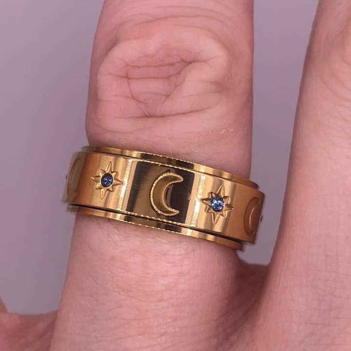 Calm Collective - Wholesale Band/Stacked Ring - gold celestial crystal anxiety ring1