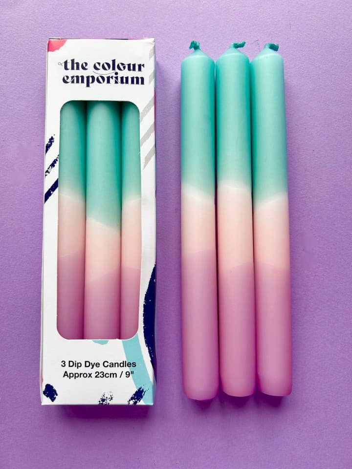BLISSFUL BLOSSOMS Dip Dye Dinner Candles Trio for wholesale by The Colour Emporium