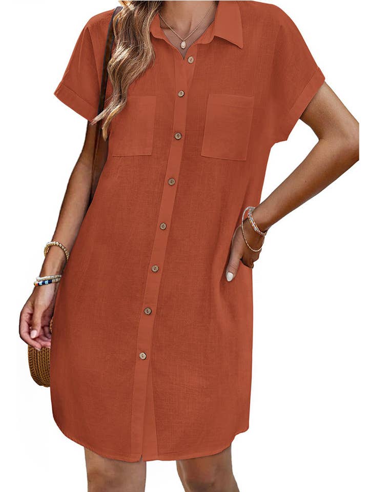 Lovesoft - Wholesale Dress - Women's - 2026 Summer Short Sleeve Button Down Shirt Dress6