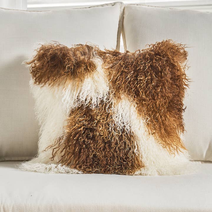 Mongolian Lamb Fur Throw Pillow - 16 x 16 inchesMongolian for wholesale by HUIRESOURCE