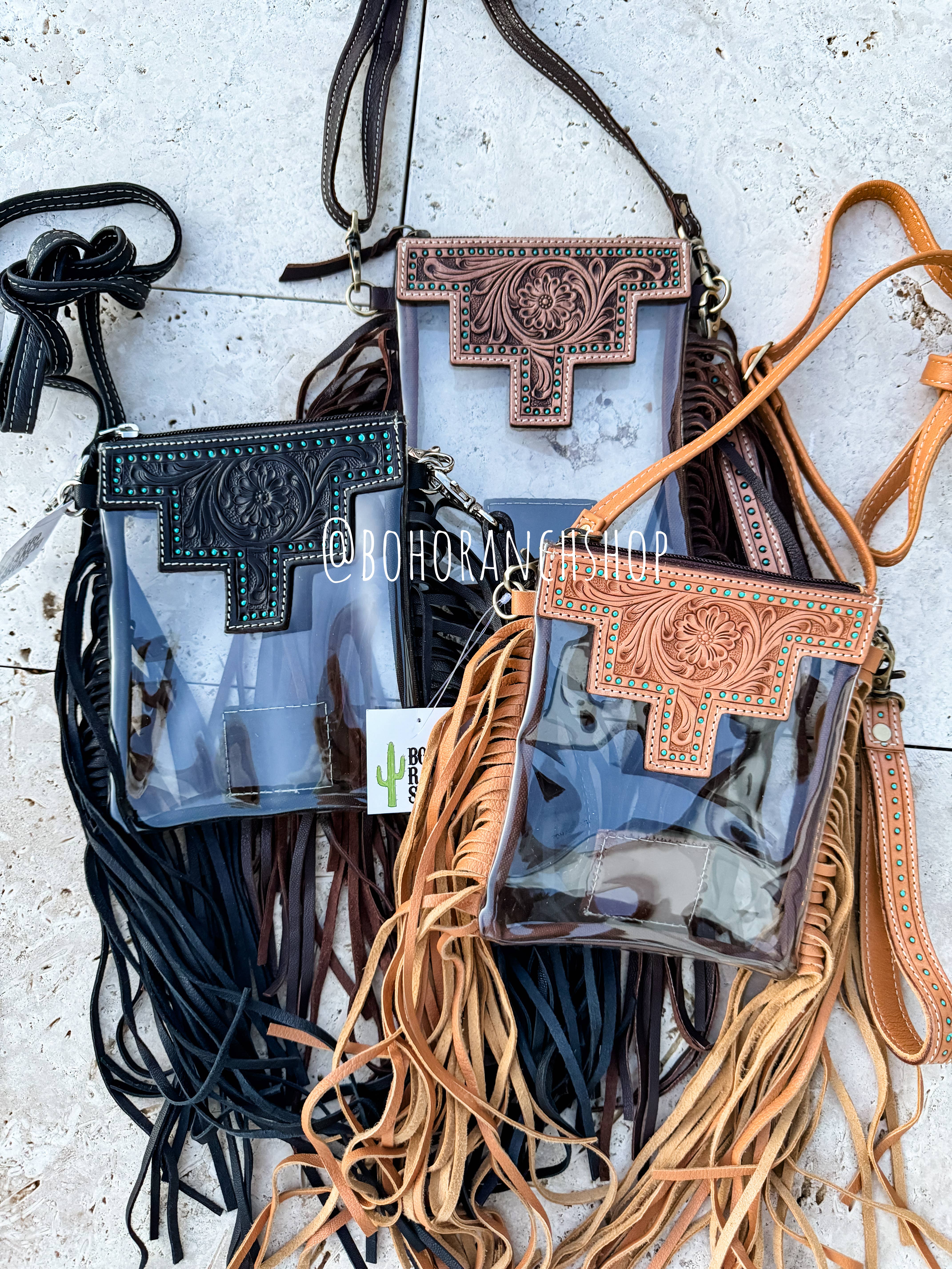 Boho Ranch Shop - Wholesale Crossbody Bag - Women's - SHAYNE SMALL - Hand Tooled Clear Crossbody Concert bag1