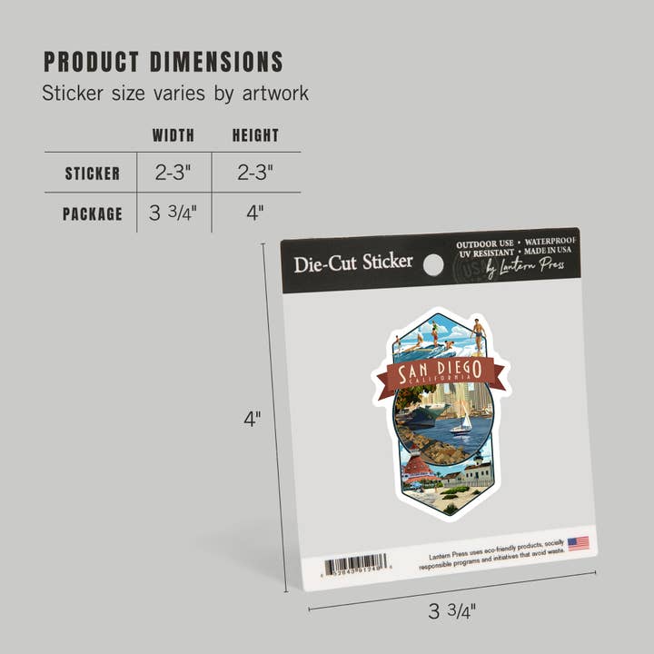 Lantern Press - Wholesale Sticker - STICKER San Diego, California, Montage