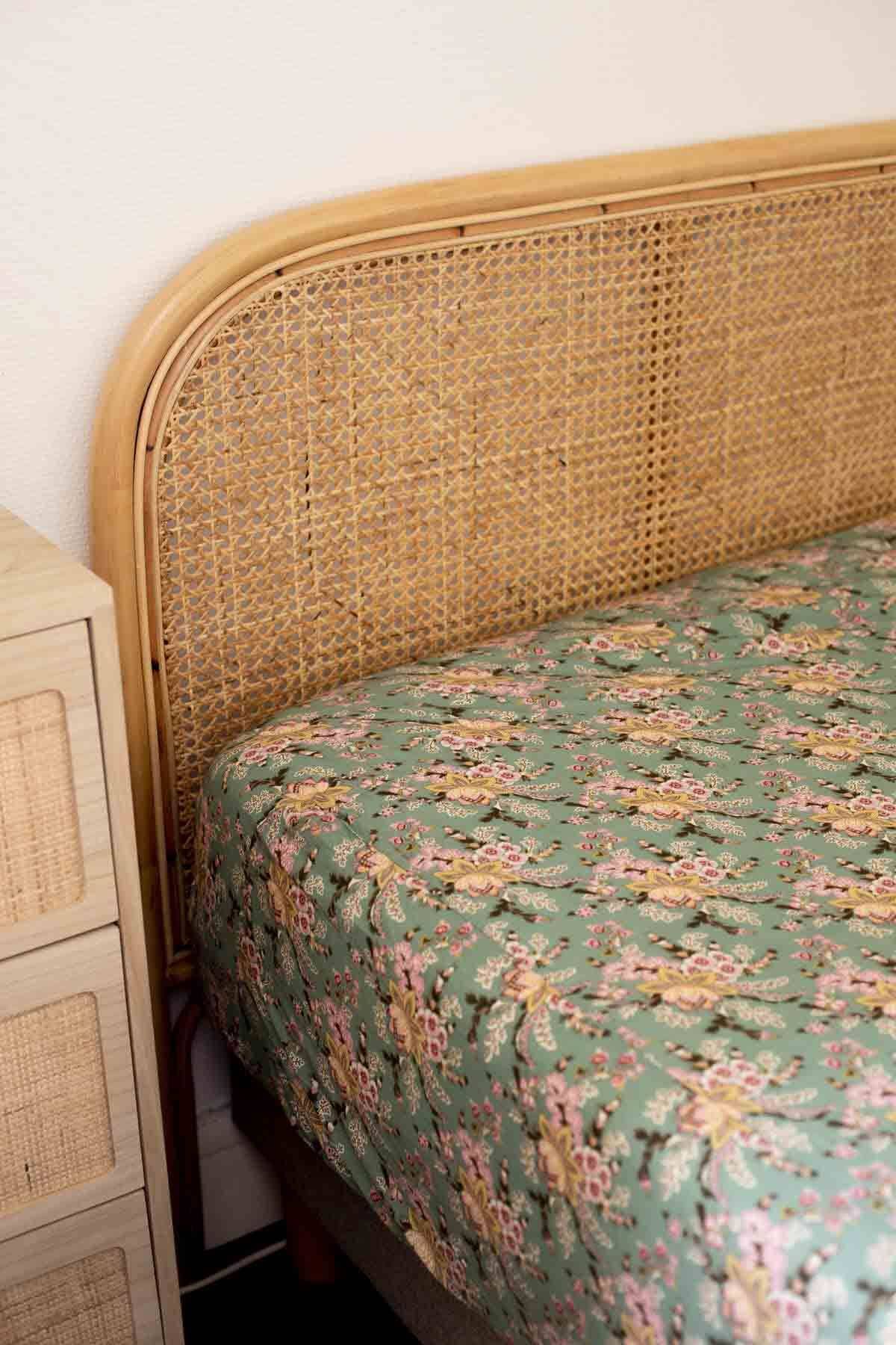 blue Nicole fitted sheet - Bed linen - flowers - turquoise for wholesale on Faire1