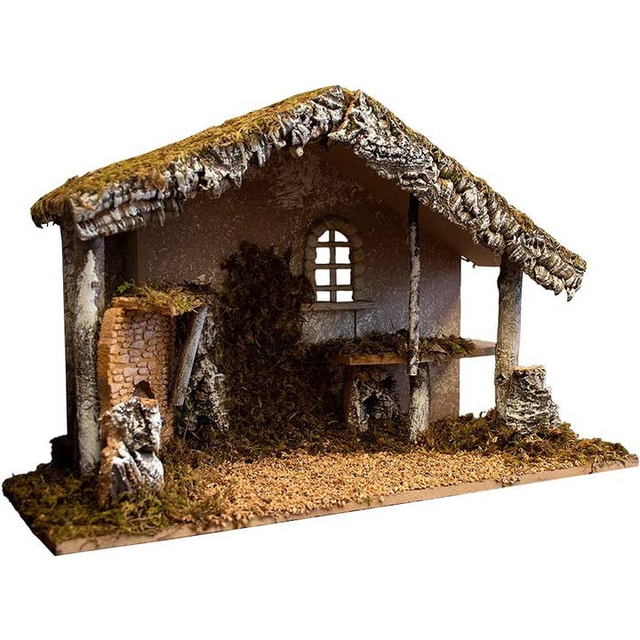 Village Gift Importers - Vendita all'ingrosso Decorazione per presepe - Stalla per presepe con pagliaio e caminetto