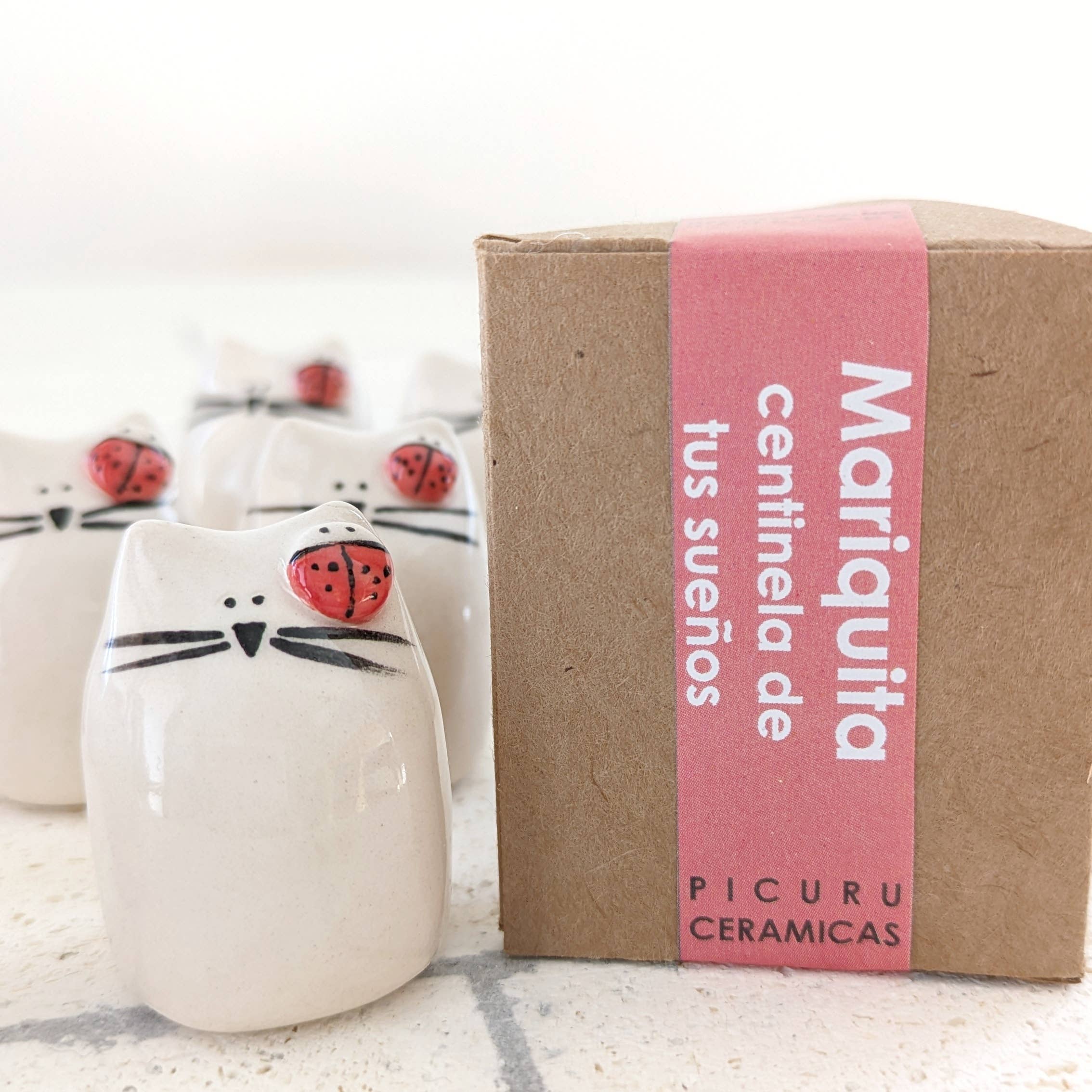 Picuru ceramicas - Vente Figurine décorative - Amulette Coccinelle, Gardienne de Vos Rêves - 5 Langues2