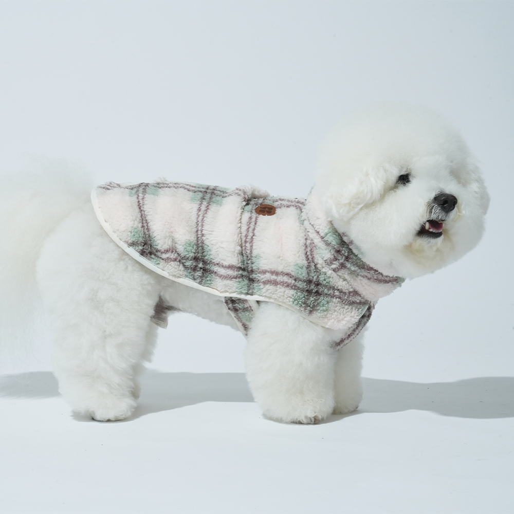 Puppy Gallery – Poncho para cão - Cão por atacado – Poncho de Padrão Xadrez em Fleece Chouchou3