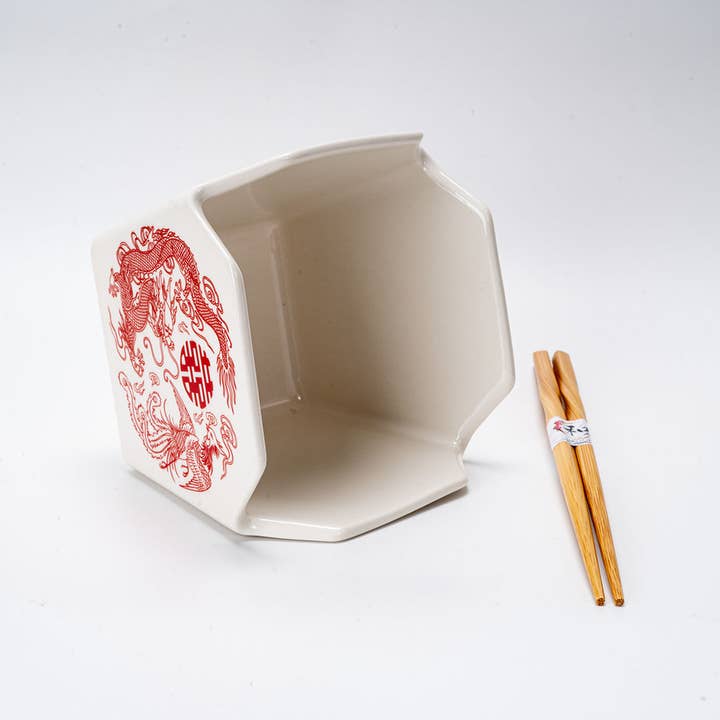 Urban Tokyo - Wholesale Decorative Plate/Dish/Bowl - 16oz 5"W x 4"H Takeout Box Serving Bowl With Chopsticks Phoenix (1/16)