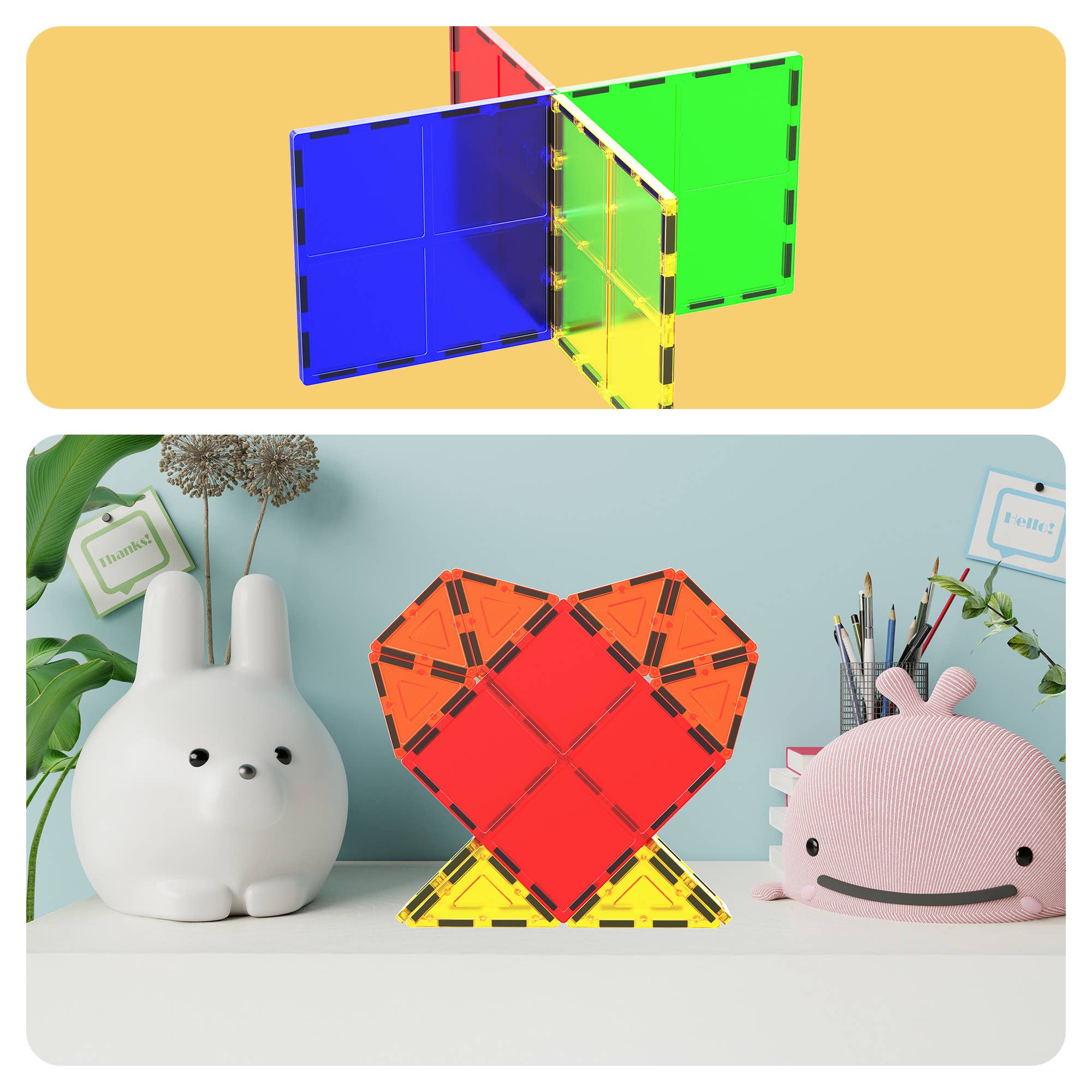 PicassoTiles - Wholesale Toy Set - Kids - PicassoTiles 4pc Large Square Magnet Tiles Expansion Pack7