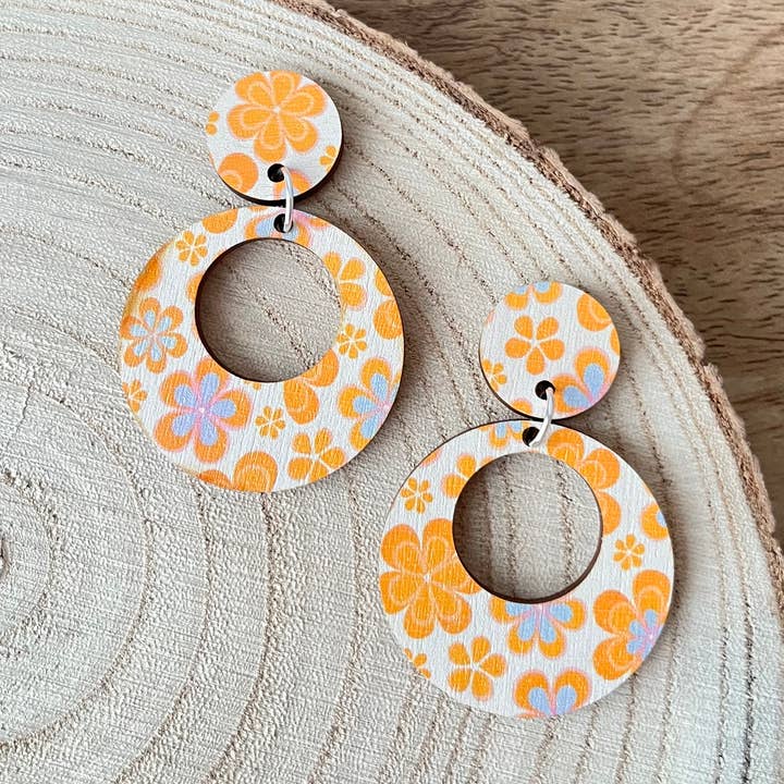 Flowers In Her Hair~ Digitally Printed Boho Wooden Earrings for wholesale by Soul and Style