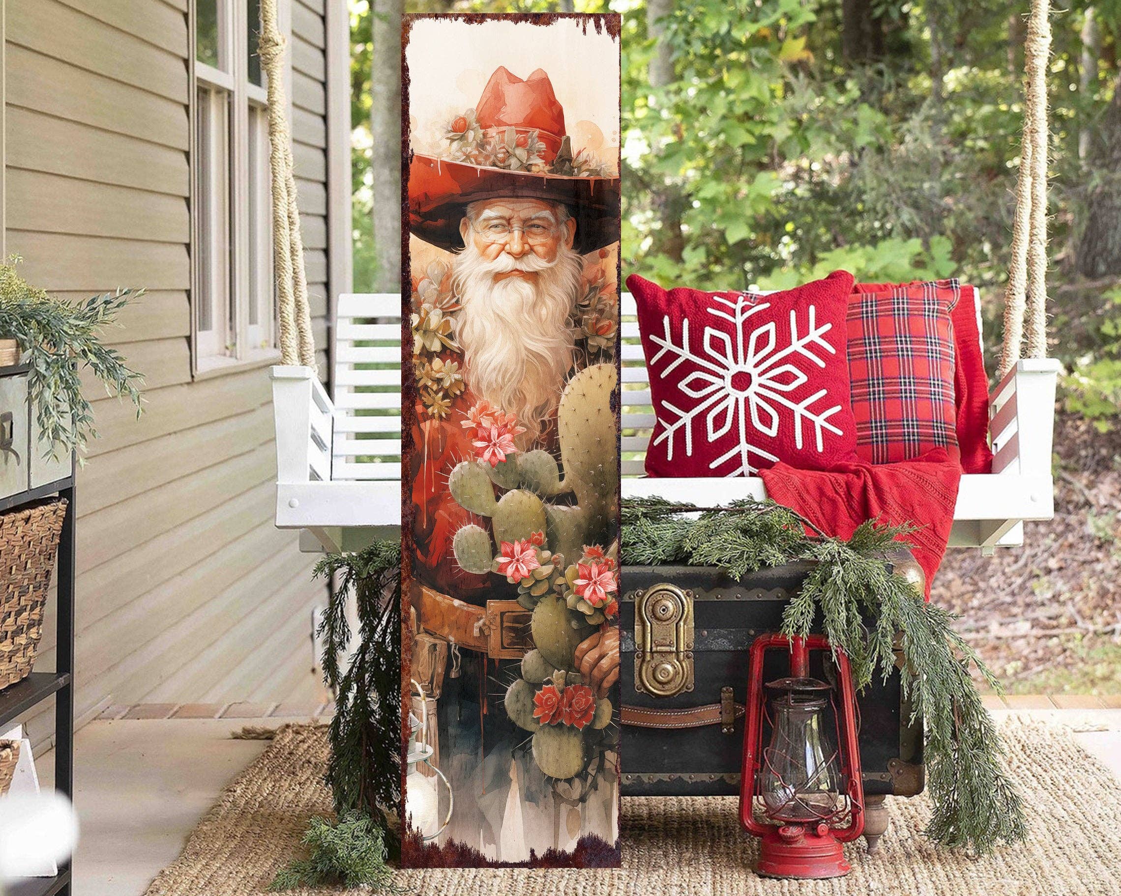 TX USA Corporation – Großhandel Schild für Außenbereich – Cowboy-Weihnachtsmann-Weihnachtsschild für die Veranda | Rustikale Bauernhaus-Willkommensdekoration für draußen6