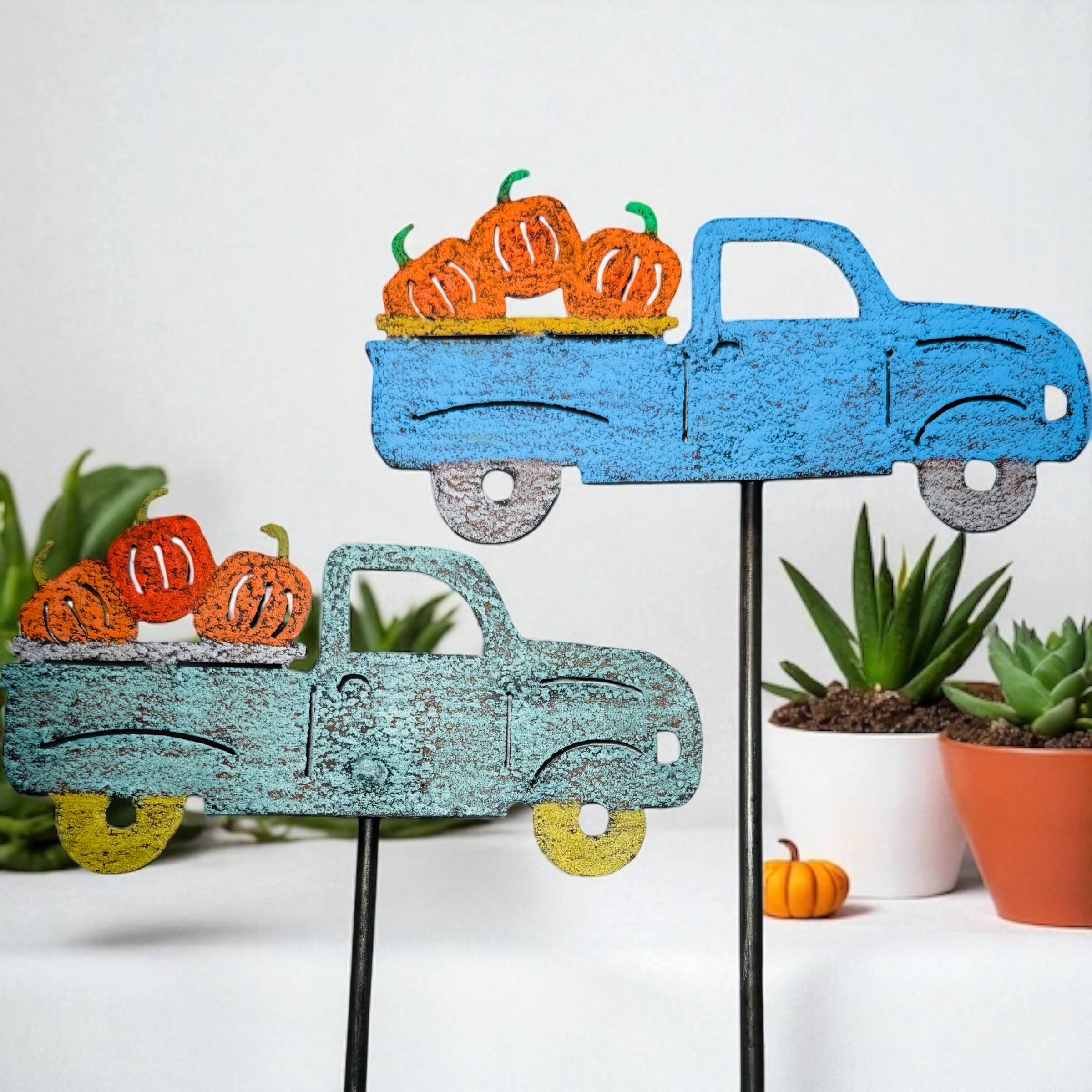 Whimsies - Vendita all'ingrosso Paletti da giardino/prato - Vintage camioncino zucche Fall garden palo Halloween2