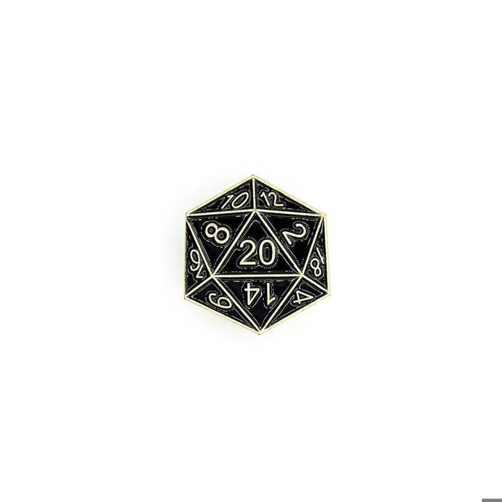 Tabletop Dominion Limited - Venta al por mayor Botón/prendedor - Insignia con pin D20 | negro y dorado | Accesorio D&D RPG2