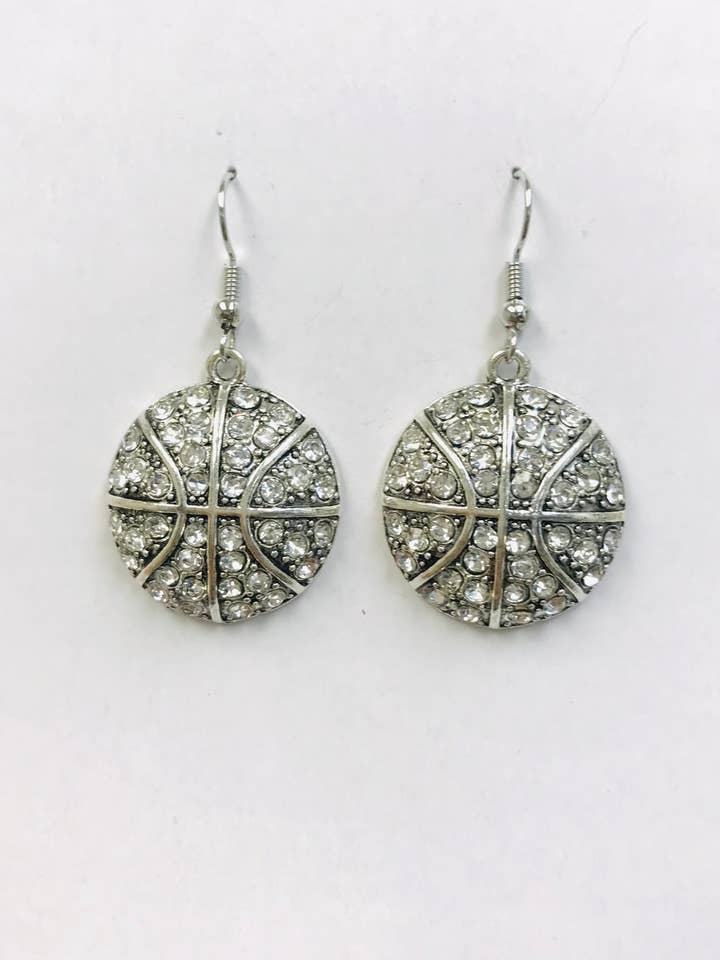 Silver Rhinestone Basketball Earrings, Bling Bling Earrings for wholesale by SimpleNGreat