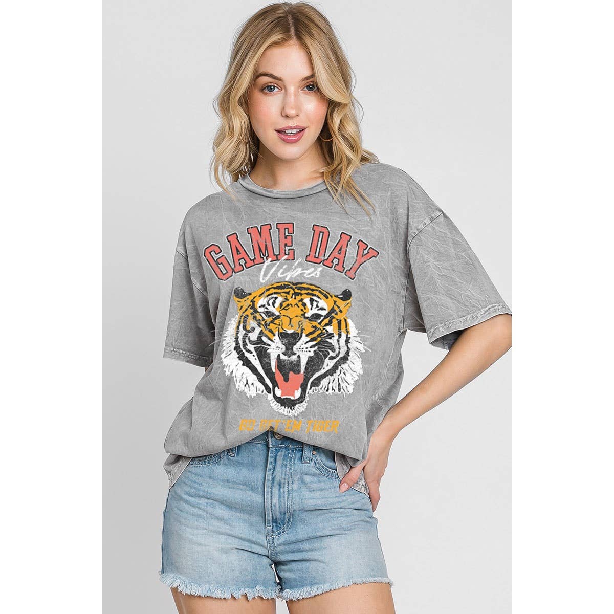 HRTandLUV - Wholesale Screen Printed T-Shirt - Women's - GAME DAY TIGER MINERAL GRAPHIC TEE2