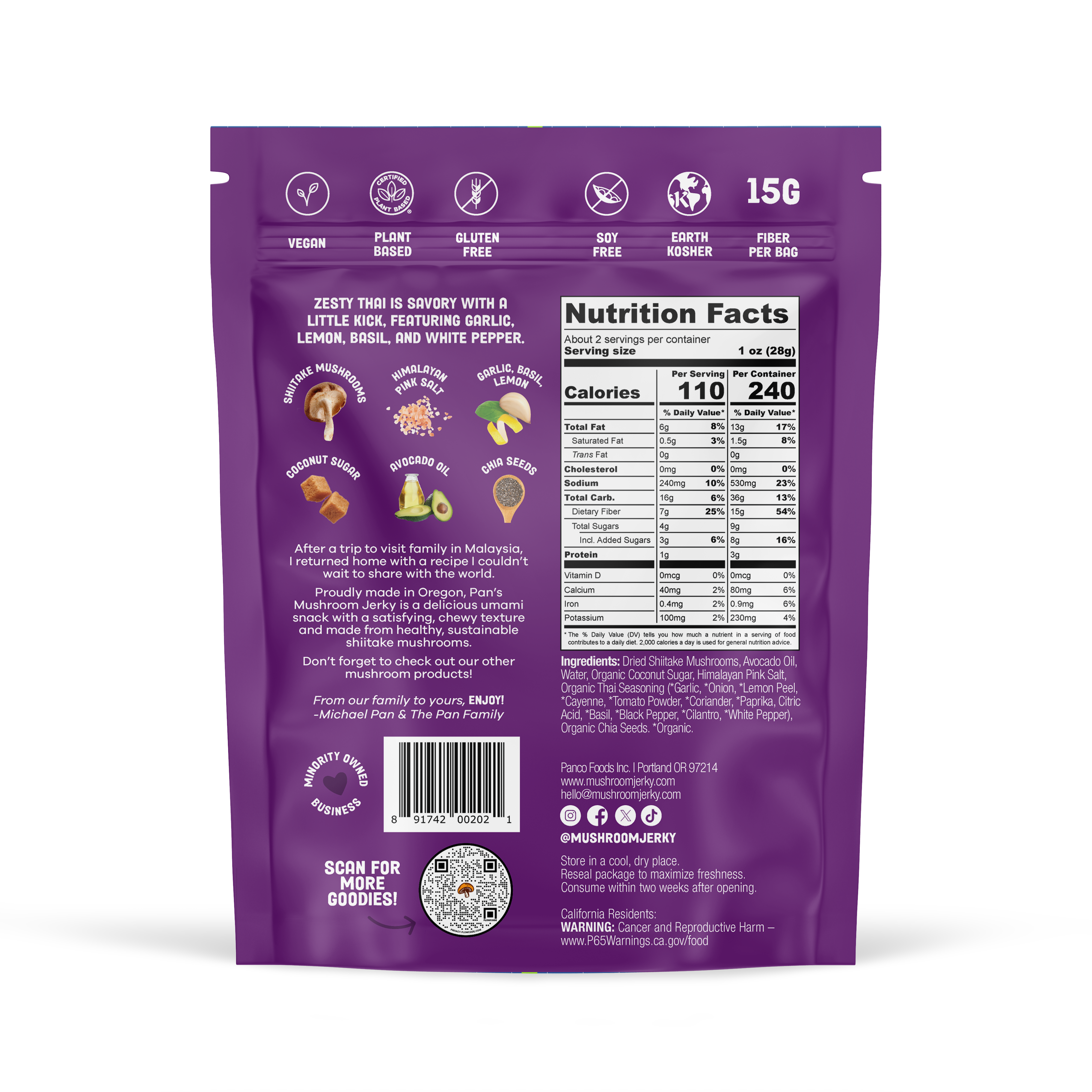 Pan's Mushroom Jerky - Wholesale Jerky - Pan's Mushroom Jerky - 2.2oz Zesty Thai3