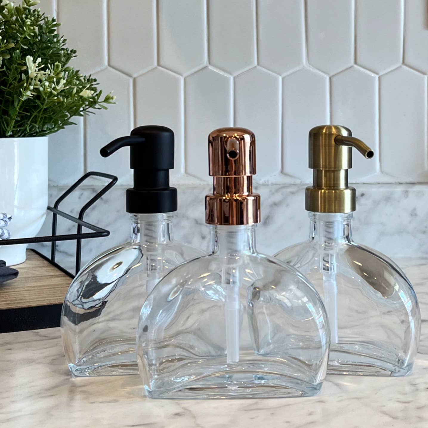 Blush Apothecary - Wholesale Soap Dispenser - Half Moon Recycled Glass Soap Dispenser0