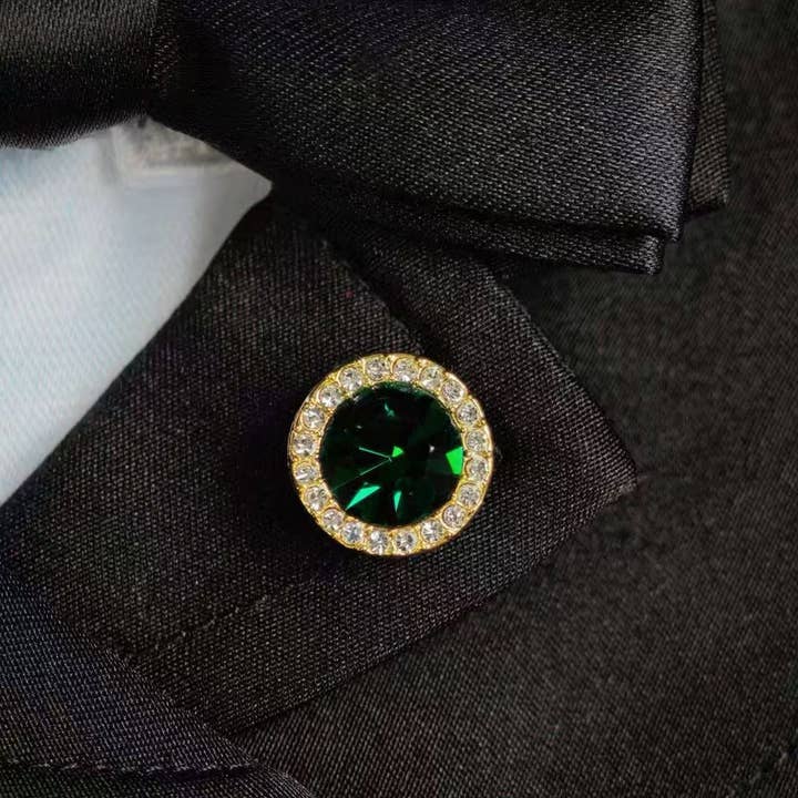 Evergem – Green Round Gem Brooch for wholesale by Luko Luko Pets