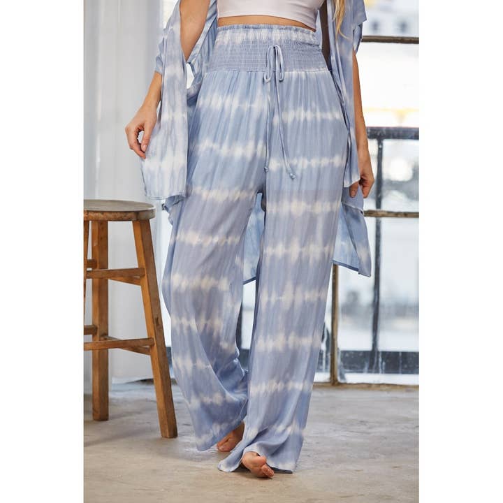 Pantaloni lounge tie dye con punto smock per la vendita all'ingrosso da parte di salt & bit