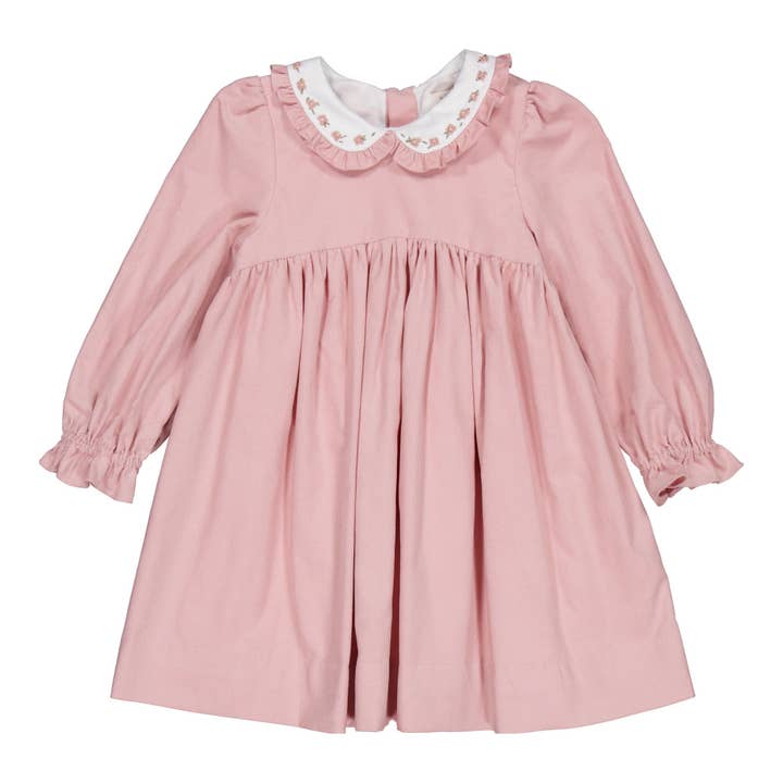 Gaïa, Kleid aus rosafarbenem Cordstoff für den Großhandel von Kidiwi handmade