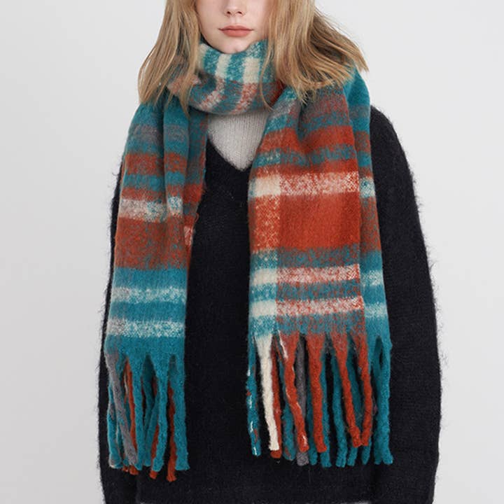 ACCITY - Wholesale Scarf - Women's - French Retro Plaid Scarf - Winter Tassel Wrap_CWASC03278