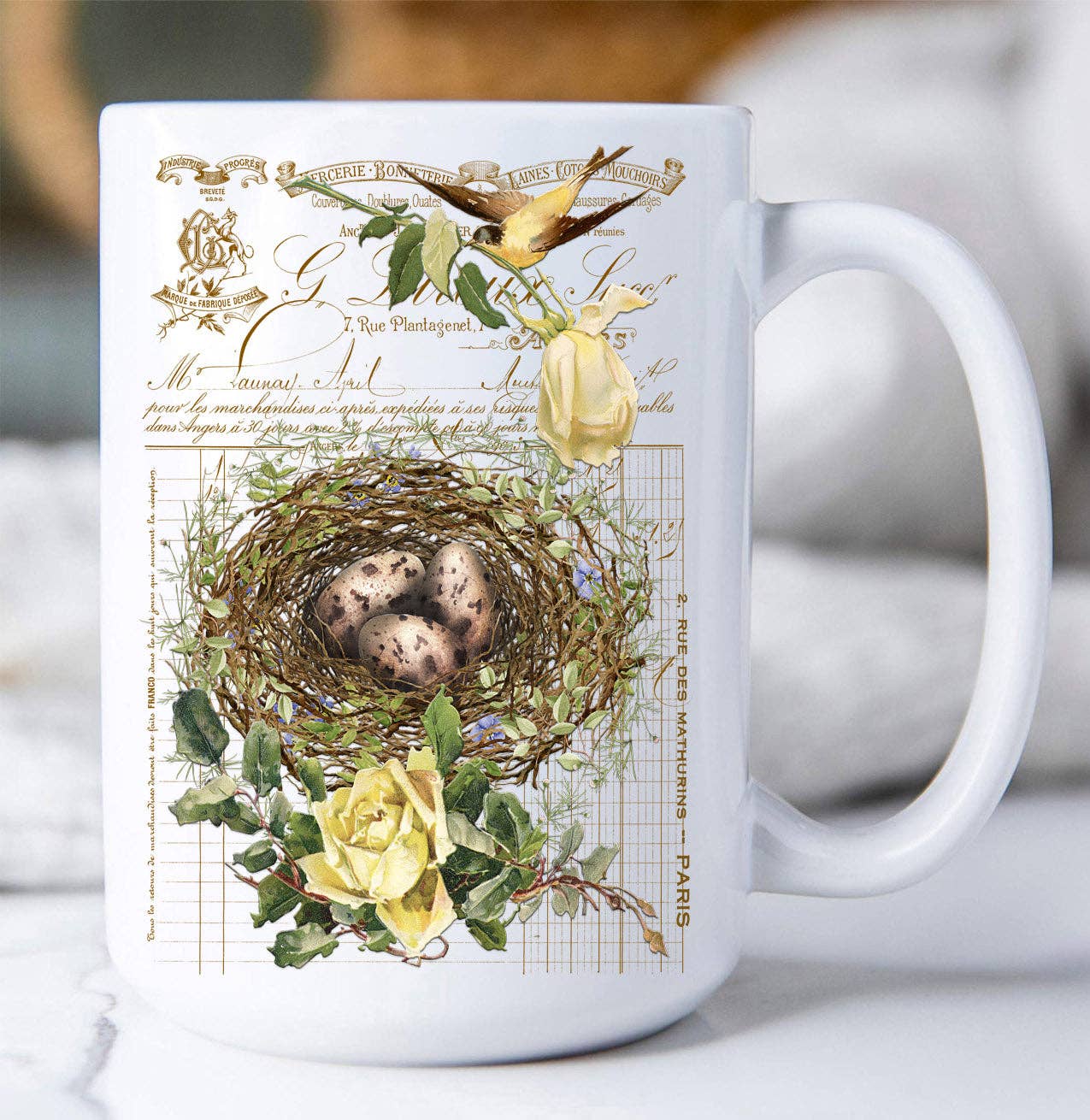 Avery Lane Gifts - Wholesale Coffee Mug - Vintage Shabby Chic Birds Nest Roses Coffee Mug